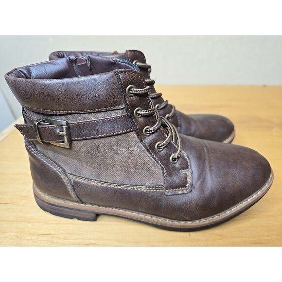 Steve Madden Youth Size 5 Womens 7 Zip/Lace up Brown Boots Side buckle Combat - Picture 4 of 6